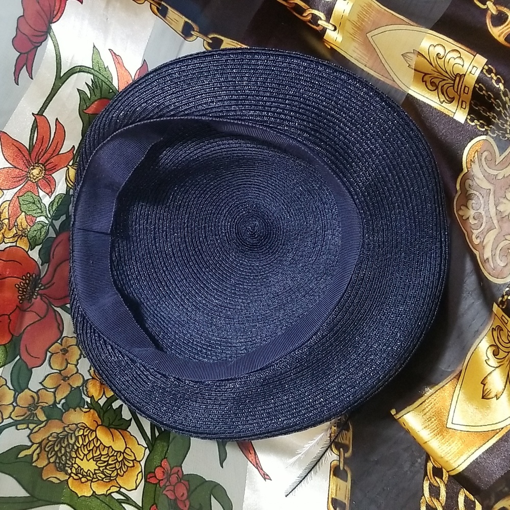 Vintage navy blue straw hat - Picture 4 of 4